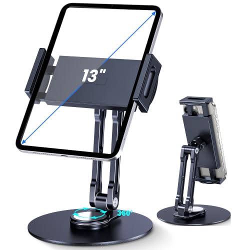 CreaDream iPad Stand, Aluminum Tablet Holder Swivel Stand for Desktop | Adjustable with 360° Rotating Base, Compatible with 4.7''-13" Tablets, Phone, iPad Pro/Air/Mini, Galaxy Tab, Surface Pro - size: Short-One Arm for Desk