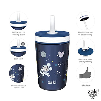 Zak Designs Disney Mickey Mouse Kelso Tumbler Set, Leak-Proof Screw-On Lid with Straw, Bundle for Kids Includes Plastic and Stainless Steel Cups with Bonus Sipper (3pc Set, Non-BPA) (Pack of 12) - color: Mickey Mouse, size: 3 Piece Set (Pack of 12)