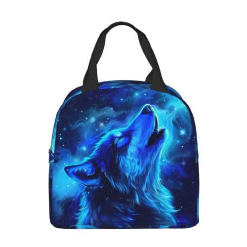Blue Galaxy Wolf Lunch Box Insulated Meal Bag Lunch Bag Reusable Snack Bag Food Container For Boys Girls Men Women School Work Travel Picnic - color: blue galaxy wolf