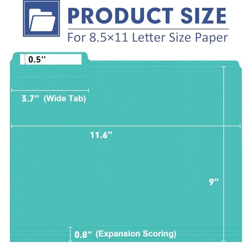 File Folder, PANDRI 120 Pack File Folder, 1/3 Cut Tab, Letter Size, Filing Folder for Office School Business, Aqua - color: Aqua
