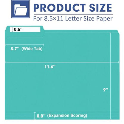 File Folder, PANDRI 120 Pack File Folder, 1/3 Cut Tab, Letter Size, Filing Folder for Office School Business, Aqua - color: Aqua