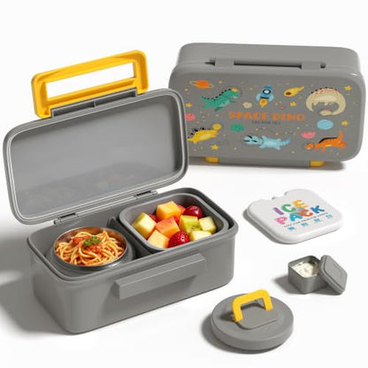 JXXM Lunch Box for Kids With 8oz Soup Thermo, Leak-proof Lunch Container with 2 Compartments, Thermo Food Jar Food Containers for Back to School Girls Boys (Gray Dinosaur) - color: Gray Dinosaur