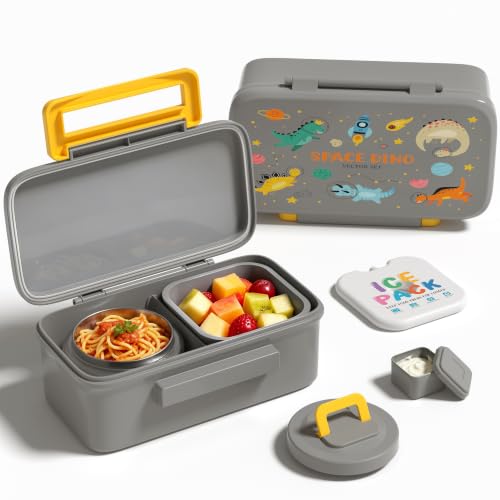 JXXM Lunch Box for Kids With 8oz Soup Thermo, Leak-proof Lunch Container with 2 Compartments, Thermo Food Jar Food Containers for Back to School Girls Boys (Gray Dinosaur) - color: Gray Dinosaur