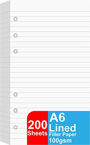 (2 Pack) A6 Lined Refill Paper, 200 Sheets/400 Pages Loose Leaf Paper for Filofax Personal Binders, 6 Holes Punched, 100gsm Ruled White Pages, 3.75'' x 6.75'' - size: 200 Sheets