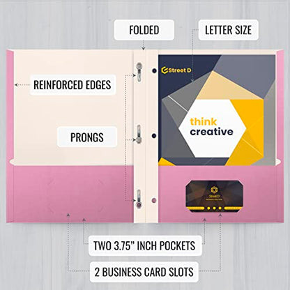 Better Office Products Pink Paper 2 Pocket Folders with Prongs, 50 Pack, Matte Texture, Letter Size Paper Folders, 50 Pack, with 3 Metal Prong Fastener Clips, Pink - color: Pink