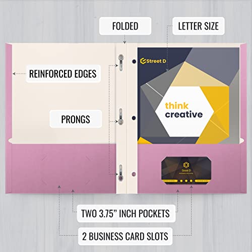 Better Office Products Pink Paper 2 Pocket Folders with Prongs, 50 Pack, Matte Texture, Letter Size Paper Folders, 50 Pack, with 3 Metal Prong Fastener Clips, Pink - color: Pink