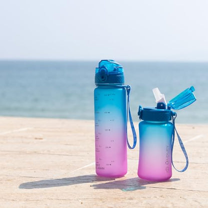 OLDLEY Kids Water Bottle for School, 12 oz (2 lids) BPA-Free Reusable Leak-proof Durable Tritan Plastic Water Bottles with Straw & Chug Lids, Anti-dust Spout Cover (Lake) - color: Lake, size: 12 Ounces