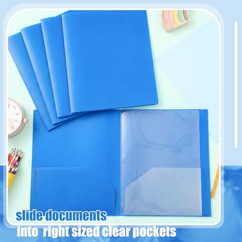 Colarr 6 Pcs Plastic Multi Pocket Folders Bulk Heavy Duty Folders, Paper Document Project Organizer for Back to School, School Supplies, Classroom, Office Home(4 Pockets,Blue) - color: Blue, style: 4 Pockets