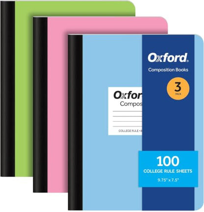 Oxford Composition Notebooks, 9-3/4 x 7-1/2 Inch School Journals, College Ruled Paper, Pastel Color Covers, 100 Sheets per Book, (1002520), 3 Count (Pack of 8) - size: 3 Count (Pack of 8)
