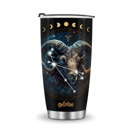 Horoscope Aries Insulated Tumblers Mug Cup Gifts for Birthday Boys Girls Men Women Son Daughter Travel Essentials Accessories Must Have Cold Iced - color: Aries-651