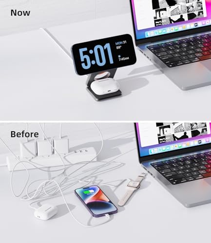 Foldable Magnetic Wireless Charger, KU XIU X40 Aluminum Alloy 3 in 1 Charging Station for Apple, Fast Magnetic Charger Stand for iPhone 17 16 15 14 13 12 Series, 5W for iWatch, AirPods 3/2/Pro, Gray - color: Gray