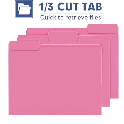 File Folder, PANDRI 120 Pack File Folder, 1/3 Cut Tab, Letter Size, Filing Folder for Office School Business, Pink - color: Pink