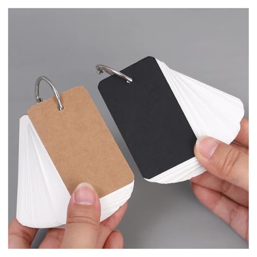 400-100 Sheets Kraft Paper Index Cards Portable Flash Cards With Ring Binder Study Memo Notecards For School Learning Supplies(Black-200Sheets) - color: Black-200Sheets