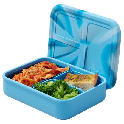 LunchBots Build -a- Bento Lunch Box, Silicone Bento Box for Kids, Multi-Compartment Lunch Container, Oven & Dishwasher Safe, BPA Free, 32 oz - Tie Dye Light Blue - color: Tie Dye Light Blue
