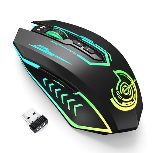 UHURU Wireless Gaming Mouse Up to 12000 DPI, Rechargeable USB-C Wireless Mouse with 7 Buttons 7 Dynamic LED Color Ergonomic Programmable MMO RPG for PC Laptop, Compatible with Windows Mac - color: Black