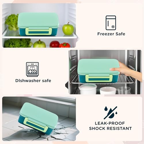 MAISON HUIS Bento Box for Kids with 8oz Soup Thermo, Insulated Lunch Bag & 17oz Water Bottle, 2-Compartment Bento Box with Built-In Ice Pack, Leak-Proof & BPA-Free (Green) - color: Green
