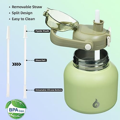 BJPKPK Insulated Water Bottles with Straw, 20 oz Cute Water Bottles with Handle, BPA Free Stainless Steel Metal Jug, Easy Carry Flasks for Men & Women, Light Green - color: 20 ozLight Green, size: 20 Ounces