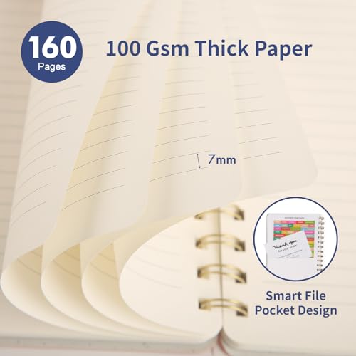 Spiral Notebook-5.75" x 8.125" College Ruled Journal with Inner Pockets and 160 Pages,PU Leather Cover Business Journal, Twin-Wire Binding Notebook Perfect for Office & Home School Supplies Navy Blue - color: 006-Navy Blue-1pack, size: A5-160 pages