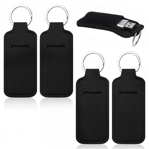 4PCS Anti Lost Thumb Flash Drive Holder with Keychain, USB Flash Drive Case, Small Portable Leather USB Storage Case Travel Protective Cover Carrying Cases for Usbs Flashs Drives Easy Storage