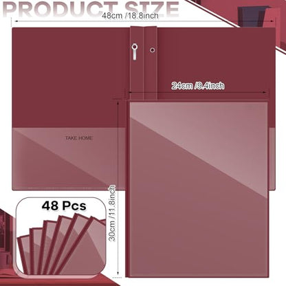 Henoyso 48 Pcs Plastic Folders with Clear Front Pocket and 3 Prong Take Home Plastic 2 Pocket Folder Back to School for Students Parent Teacher Communication for School Office (Dark Red) - color: Dark Red
