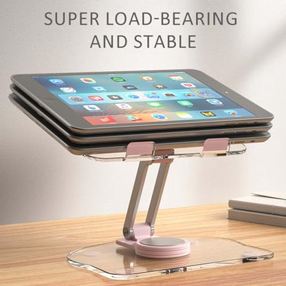 360 Degree Rotating Mobile Tablet Stand, Adjustable Tablet Holder-Adjustable Foldable Desktop Table Holder Base,Multi-Angle, Non-Slip Silicone Base,Portable iPad Stand for Desk - color: Black
