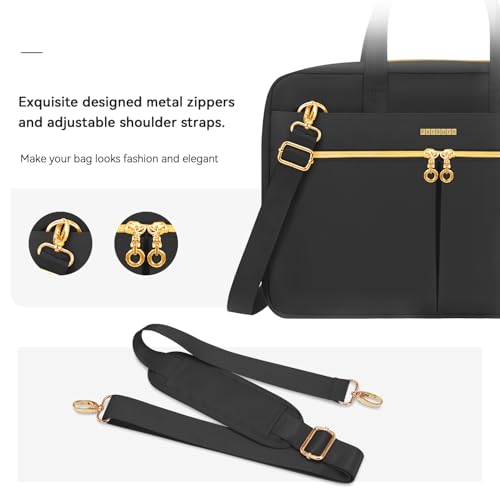Ferkurn Laptop Bag Case Women Men Computer Bag Compatible with MacBook/HP/LG/Dell, Shoulder Strap Slim Carrying Messenger Briefcase, Black, 14 Inch - color: Black, size: 14 inch