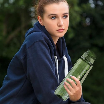 GOPPUS Water Bottles Clear Water Bottle with Straw 32oz Plastic Water Bottles BPA Free Tritan Wide Mouth Bottle Leakproof Motivational bottles water for Gym,Hiking,School or Office(1 Bottles) - color: Olive Green