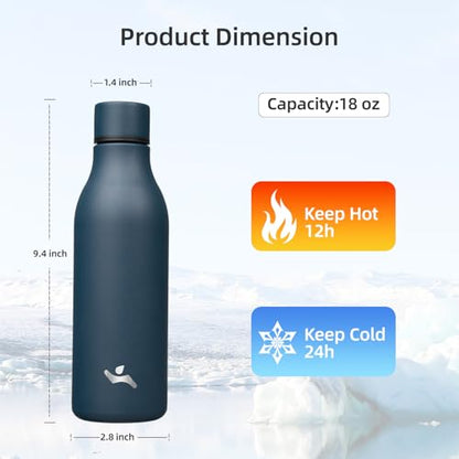 Konokyo Insulated Water Bottle with Strap,18 oz Double Wall Stainless Steel Vacuum Bottles Metal Water Flask,Navy Blue - color: Navy Blue, size: 18 Ounces