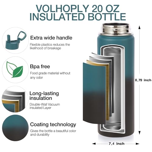 Volhoply 20oz Insulated Stainless Steel Water Bottle with Straw Lid, Kids Wide Mouth Double Wall Vacuum Cups with Handle,Reusable Outdoor Sports Camping Metal Bottles,Travel Flask(Indigo Black,1) - color: Indigo Black