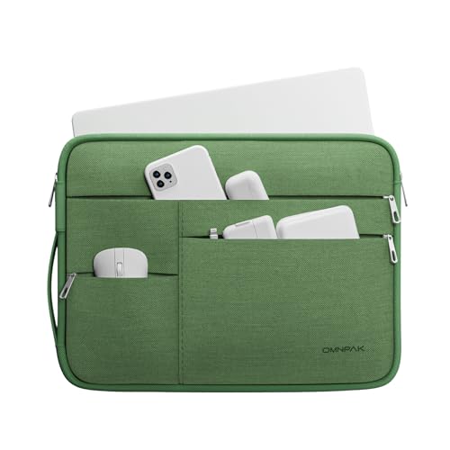 Omnpak 13-inch Laptop Sleeve Case for MacBook Neo A18 Pro/MacBook Air M5, Water-Resistant Protective Case with Side Handle and Pockets Carrying Case for 13-14" MacBook Air/Pro M5/M4/M3/M2/M1 - color: Green, size: For 13-14 inch MacBook M4/M3/M2/M1