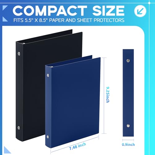 Henoyso 12 Pcs 0.5 Inch Mini 3 Ring Binders Fits 5.5" x 8.5" Paper, Holds(Capacity 140 Sheets), Plastic Flexible Three Round Rings Small Navy Blue A5 Binders Bulk for School, Office Use, Photo Album - color: Navy Blue, size: 0.5 Inch