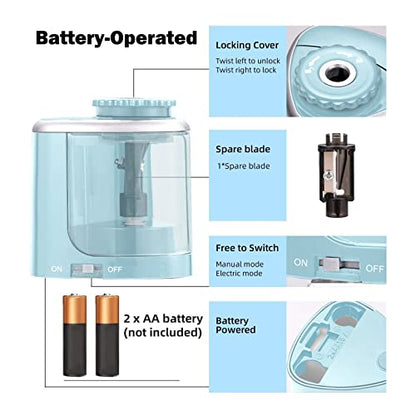 Aogwat Pencil Sharpener Electric Pencil Sharpener for Kids, Blade to Fast Sharpen, Suitable for No.2/School/Classroom/Office/Home (Blue) - color: Blue