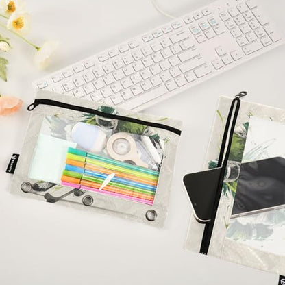 Pencil Pouch for 3 Ring Binder Green Sport Ice Hockey Player Binder Pencil Case with Clear Window Zipper Cosmetic Bags 2 Pack for School Office College Supplies - color: Ice Hockey Player