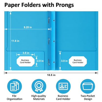 FUCDTEFC 2 Pocket Folders with Prongs, 5 Pack Paper Folders with Pockets and Prongs, File Folders with Fasteners, Heavy Duty Two Pocket 3 Prong Folders for Office School Letter Size, 5 Bright Color