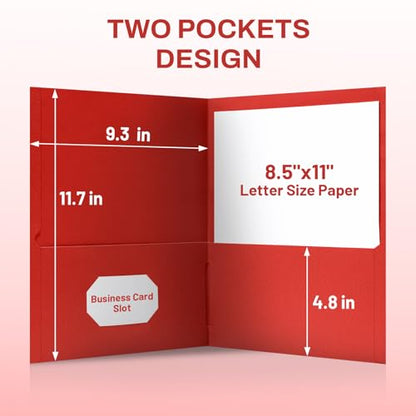 SUNEE Folders with Pockets(25 Pack, Red), 2 Pocket Folders Fit Letter Size Paper, Paper File Folder for School Office Home Business - color: Red, style: 25-Pack