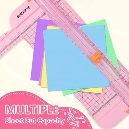 A4 Paper Cutter 12 Inch Titanium Paper Trimmer Scrapbooking Tool with 2pcs Replacement Blades with Automatic Safety Guard and Side Ruler for Craft Paper, Cardstock, Photo, Coupon, Label,Pink - color: 1-pink