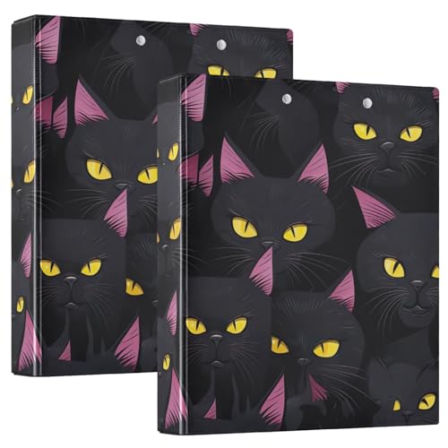 Emelivor Cute Black Cat 3 Ring Binder 1.5 Inch Rings View Binders Holds 200 Sheets 2 Inch Binder for Letter Size Paper Binder Organizer for School Office Supplies Home, 2 Pack - color: Cute Black Cat