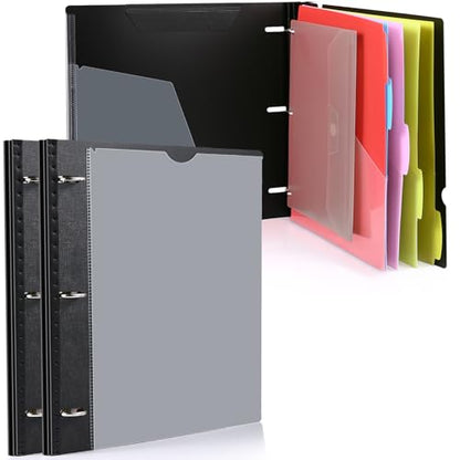 WOT I Telescoping Project Organizer 2-Pack, Refillable 3 Ring Binder with Dividers and Pockets, 13 Pocket Folders, 1 Inch 3 Rings, Black - color: Black, size: 2 Pack