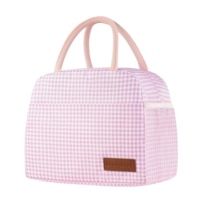 douyadady Lunch Bag Women/Men Lunch Box Women/Men (Pink+White Grid) | Spacious Lightweight Waterproof Sturdy Durable Great Value For Office Work School Picnic Travel - color: Pink+White Grid