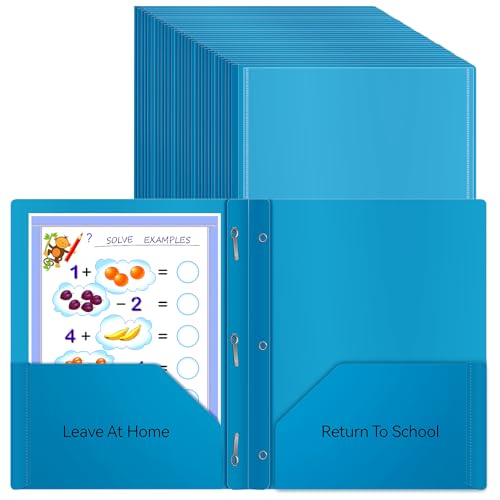 30 Pcs Home School Folders with Clear Front Pocket and 3 Prong, 2-Pocket Classroom Communication Folder Take Home Plastic Folders Homework Parent Teacher Folder for Kid Student (30, Blue) - color: Blue