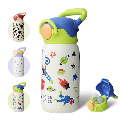 BOTTLE BOTTLE Kids Insulated Water Bottle with Straw Lid and Handle 16 oz Stainless Steel Vacuum Tumbler Water Bottles for School Outdoor Travel Gifts for Boys and Girls Astronaut - color: Astronaut