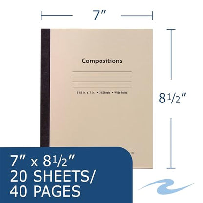 ROARING SPRING Composition Notebook, Manila Tag Flexible Cover, 144 Books, Wide Rule, 20 Sheets/40 Pages, 8.5" x 7", Made in USA - size: 20 Sheet