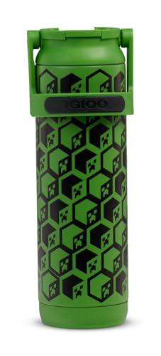 Igloo MineCraft Creeper 20 oz Sipper Glow in the Dark Sports Sipper, Stainless Steel Hydration Can with Lid & Straw, Insulated Water Bottle - color: 20 Oz Creeper