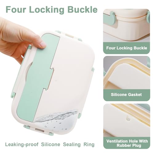 Bento Box for Adults, 1800 ML Bento Lunch Box for Kids Girls Boys with Spoon & Fork, 3-Compartment Lunch Containers, Microwave & Dishwasher Safe, BPA-Free and Food-Safe Materials(Light Green) - color: Light Green