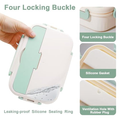 Bento Box for Adults, 1800 ML Bento Lunch Box for Kids Girls Boys with Spoon & Fork, 3-Compartment Lunch Containers, Microwave & Dishwasher Safe, BPA-Free and Food-Safe Materials(Light Green) - color: Light Green
