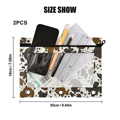 Kcldeci Pencil Pouch for 3 Ring Binder, Cowhide Leather 2 Pack Binder Pencil Pouch with Clear Window Pencil Bags with Zipper Pencil Case for Binder - color: C01