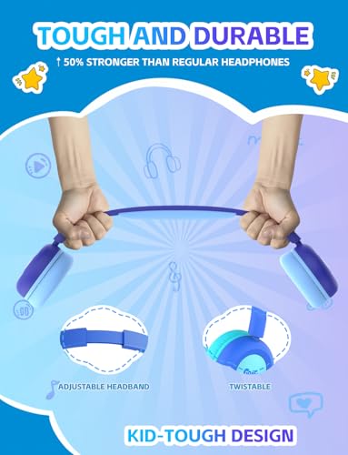 Kids Bluetooth Headphones,Toddler Headphones with Microphone,85dB Volume Limited,Bluetooth 5.4 Twistable Lightweight Kids Wireless Earphones for Boy Girl Tablet Travel School - color: Blue