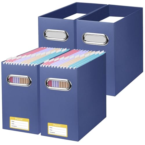 BALEINE File Organizer Box, Cardboard File Folder Organizer with Handle for Letter Size, Portable Collapsible Hanging Filing Box for Home Office Document Storage (4 Pack, Navy) - color: Navy, style: 4PK (Slim)