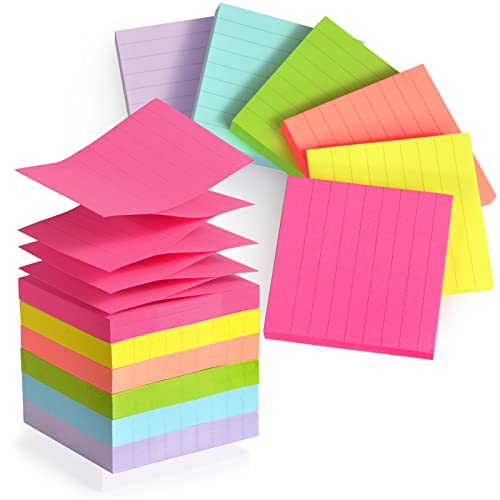 Pop Up Sticky Notes 3x3, Easy Post Pop Up Notes Refill, Lined Accordion Style Self-Sticky Note Pads,600 Sheet Assorted Color Sticky Notes with Lines, School & Office Accessories - color: Bright Colors