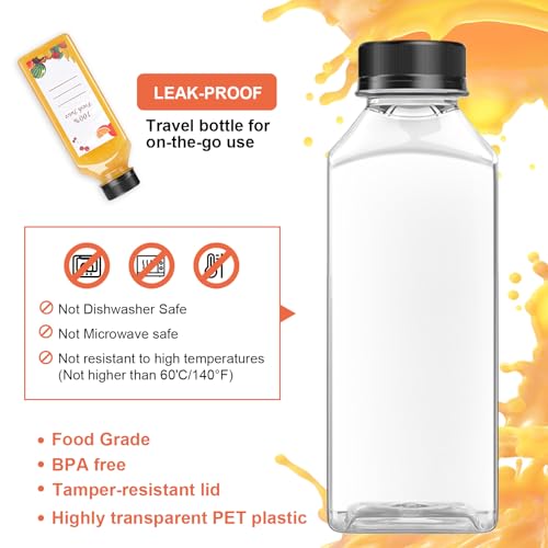 OBKJJ 80pcs 16oz Pcs Juice Bottles, Juice Bottle with Caps Reusable Empty Clear Bottles with Label, Funnel, Brush Bulk Beverage Containers for Juicing, Drinking, Smoothie and Other Beverages (16oz) - size: 16oz